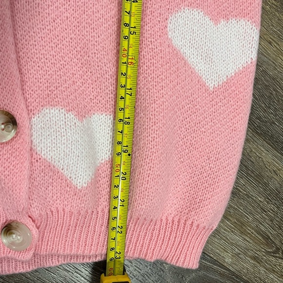 Women's Button Down Cardigan Cute Heart Print V Neck Soft Cardigan Sweater - Picture 5 of 5